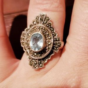 Antique markasit with blue center stone ring.